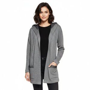 MEC Salt and Pepper Heathered Grey Open Front Hooded Cardigan - Size XS